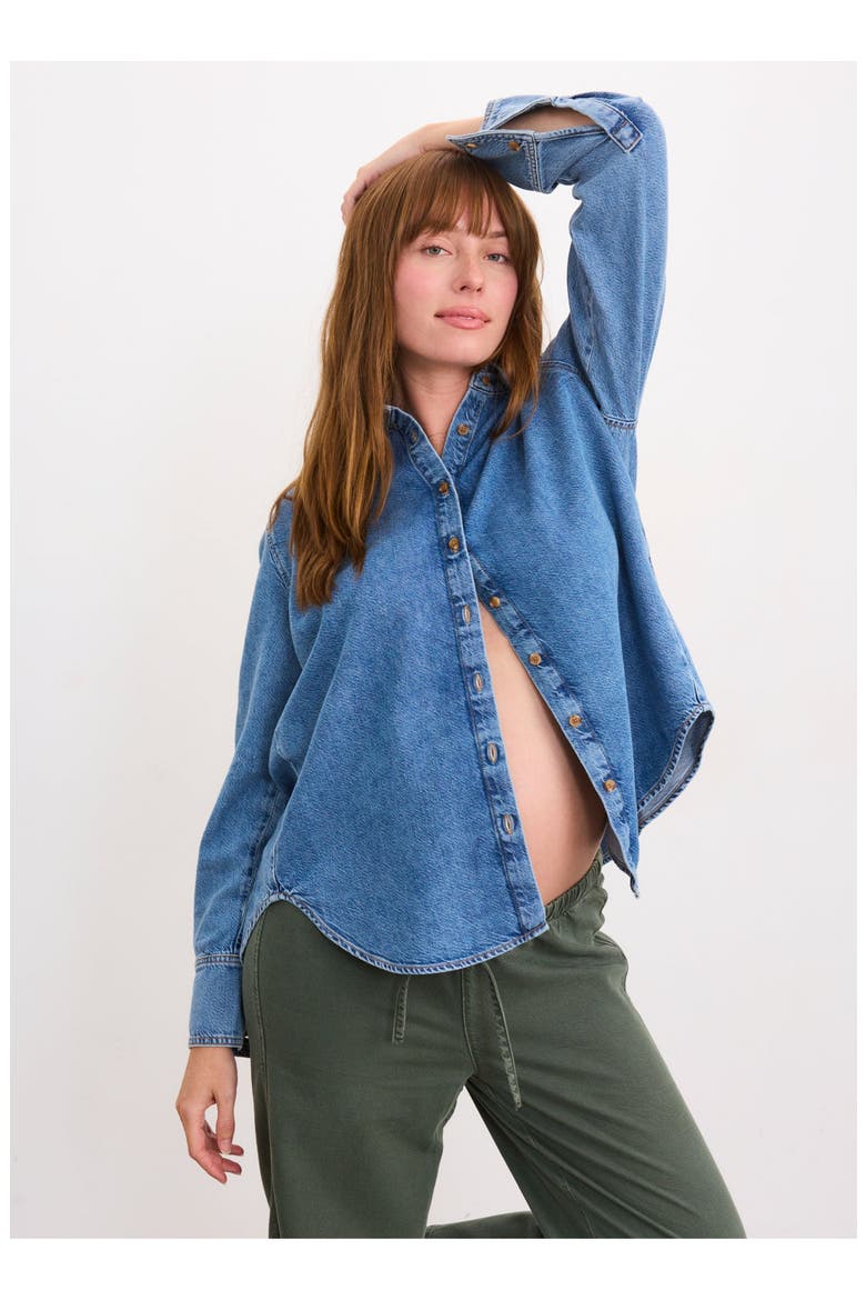 The Drapey Denim Boyfriend Shirt, Main, color, Vintage Dream Blue