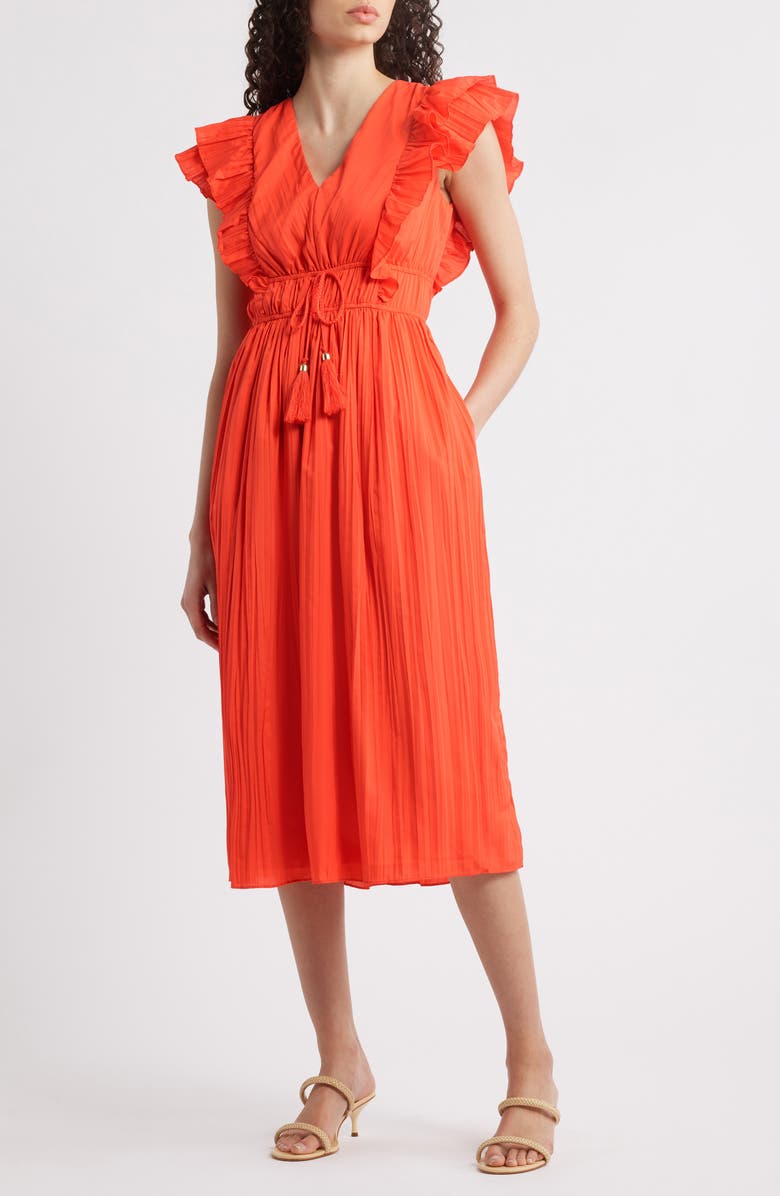 Eliza J Ruffle Trim Pleat Dress, Main, color, Red