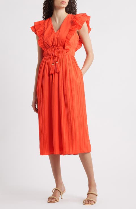 Ruffle Trim Pleat Dress