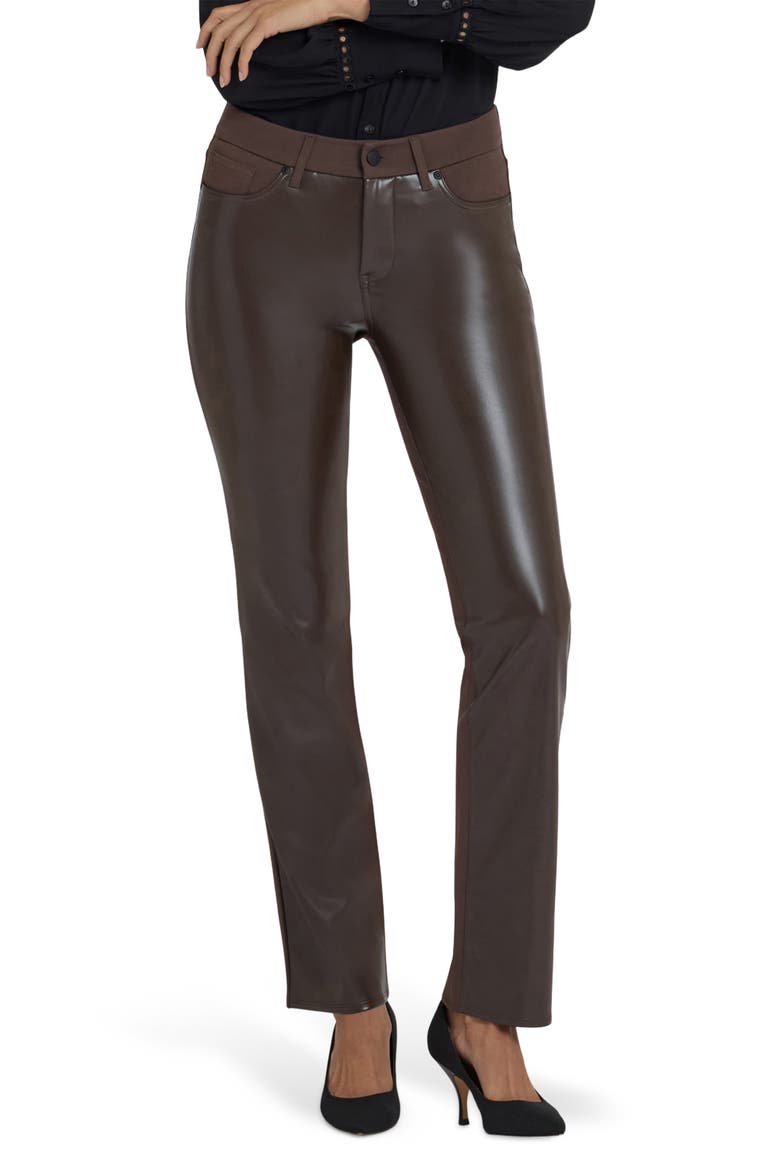 Marilyn Straight Leg Mixed Media Faux Leather Pants, Main, color, COFFEE BEAN