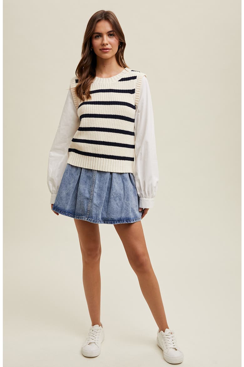 Washed Denim Pleated Miniskirt, Alternate, color, DENIM