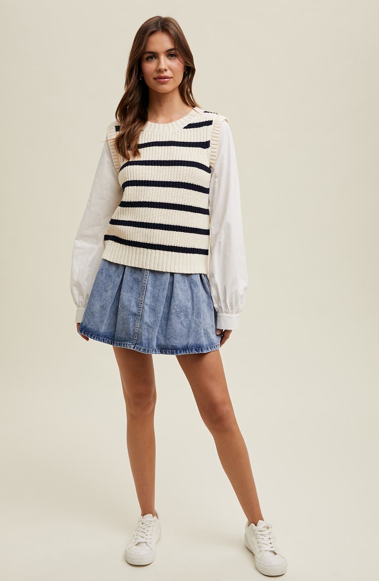 WISHLIST Washed Denim Pleated Miniskirt, Alternate, color, Denim