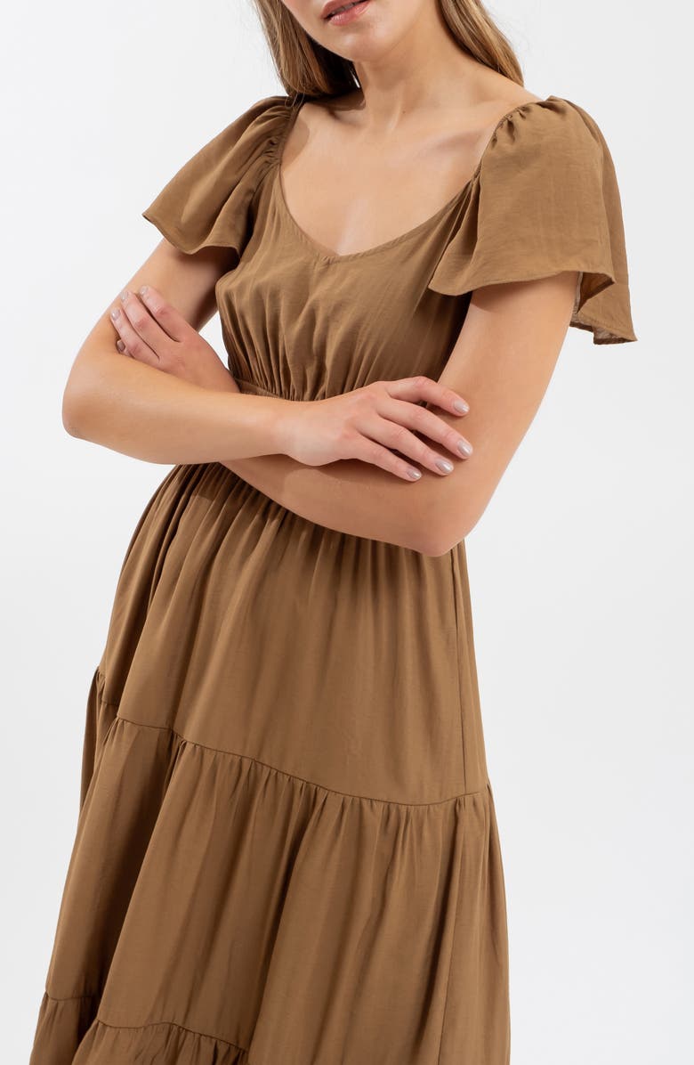 AUGUST SKY Flutter Sleeve Tiered Midi Dress, Alternate, color,