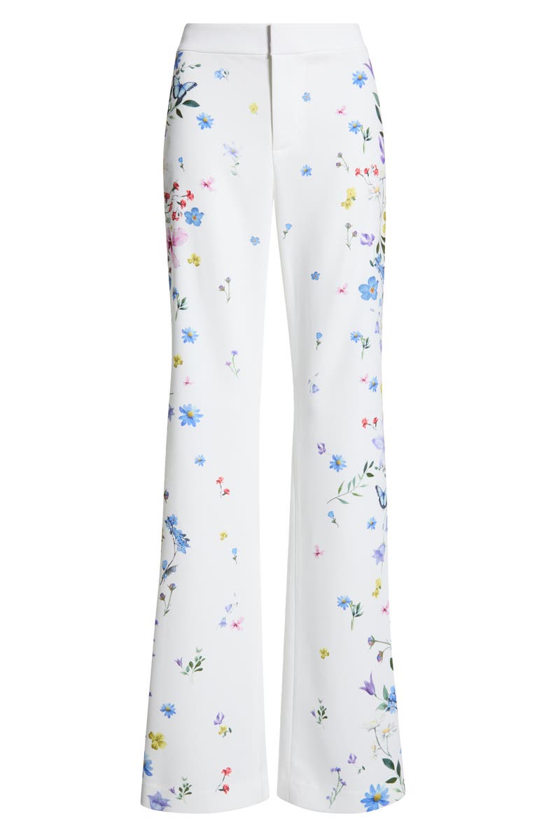 Alice + Olivia Andrew Placed Floral Slim Bootcut Pants, Alternate, color, Twisting Vines Off White
