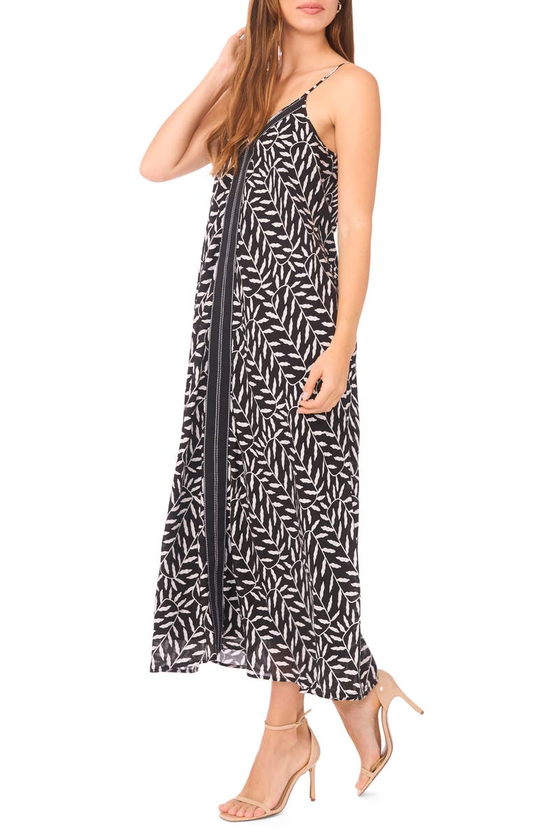 Halogen<sup>®</sup> Leaf Print Contrast Detail Shift Dress, Alternate, color, 