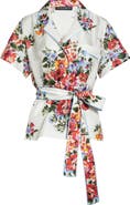 Dolce&Gabbana Floral Bouquet Print Belted Silk Twill Shirt