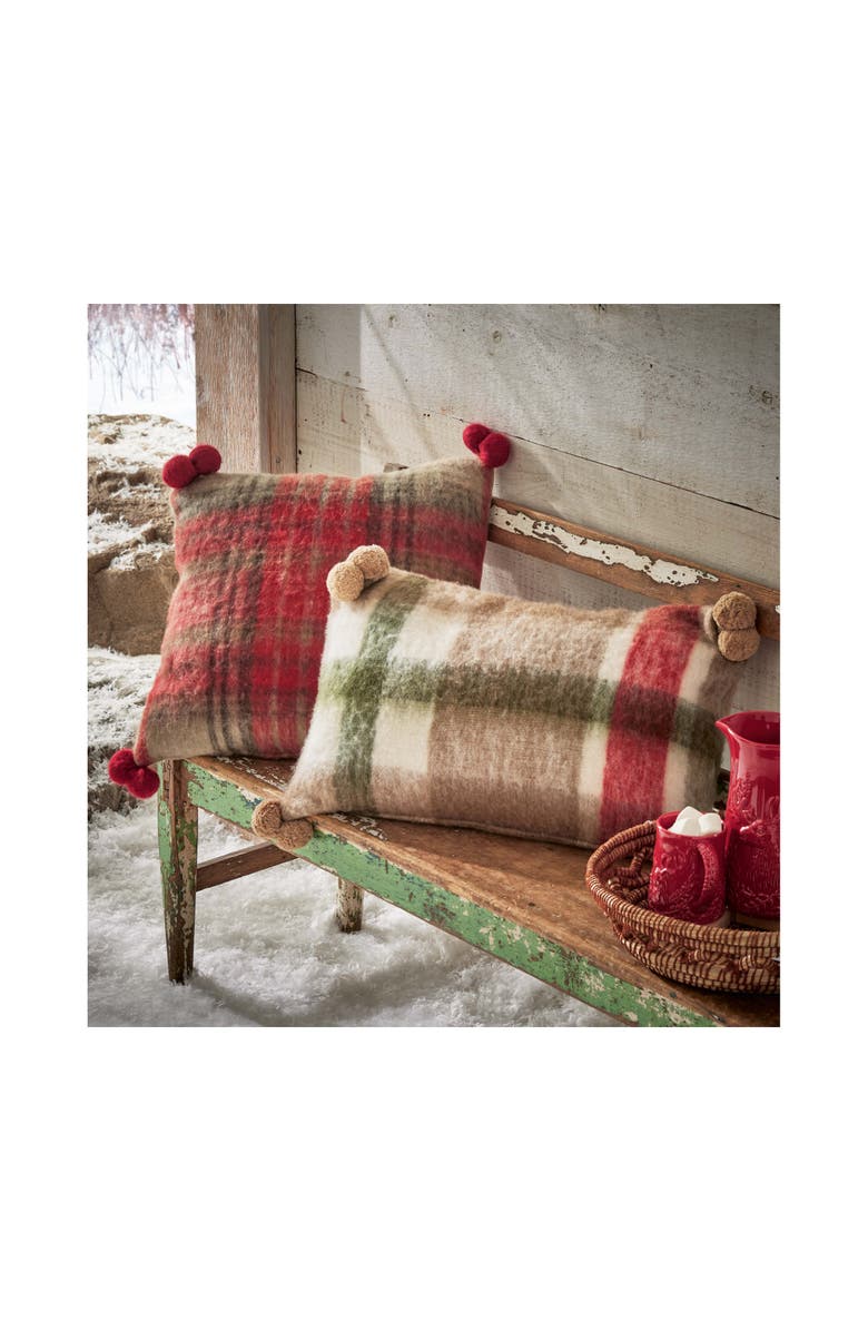 tag Sno Plaid Throw Pillow Multicolor Acrylic Christmas Decor, Alternate, color, Red