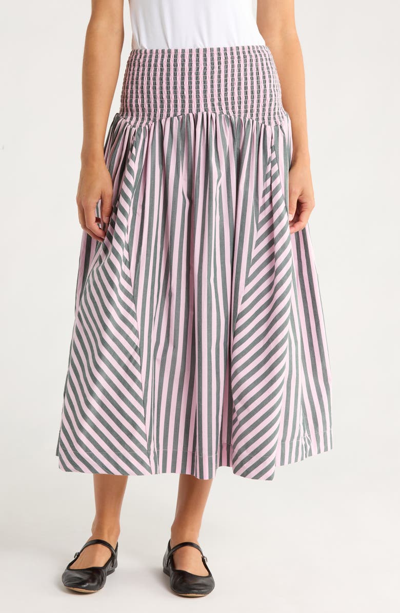 Damson Madder Layla Godet Organic Cotton Midi Skirt, Main, color, Pink Multi