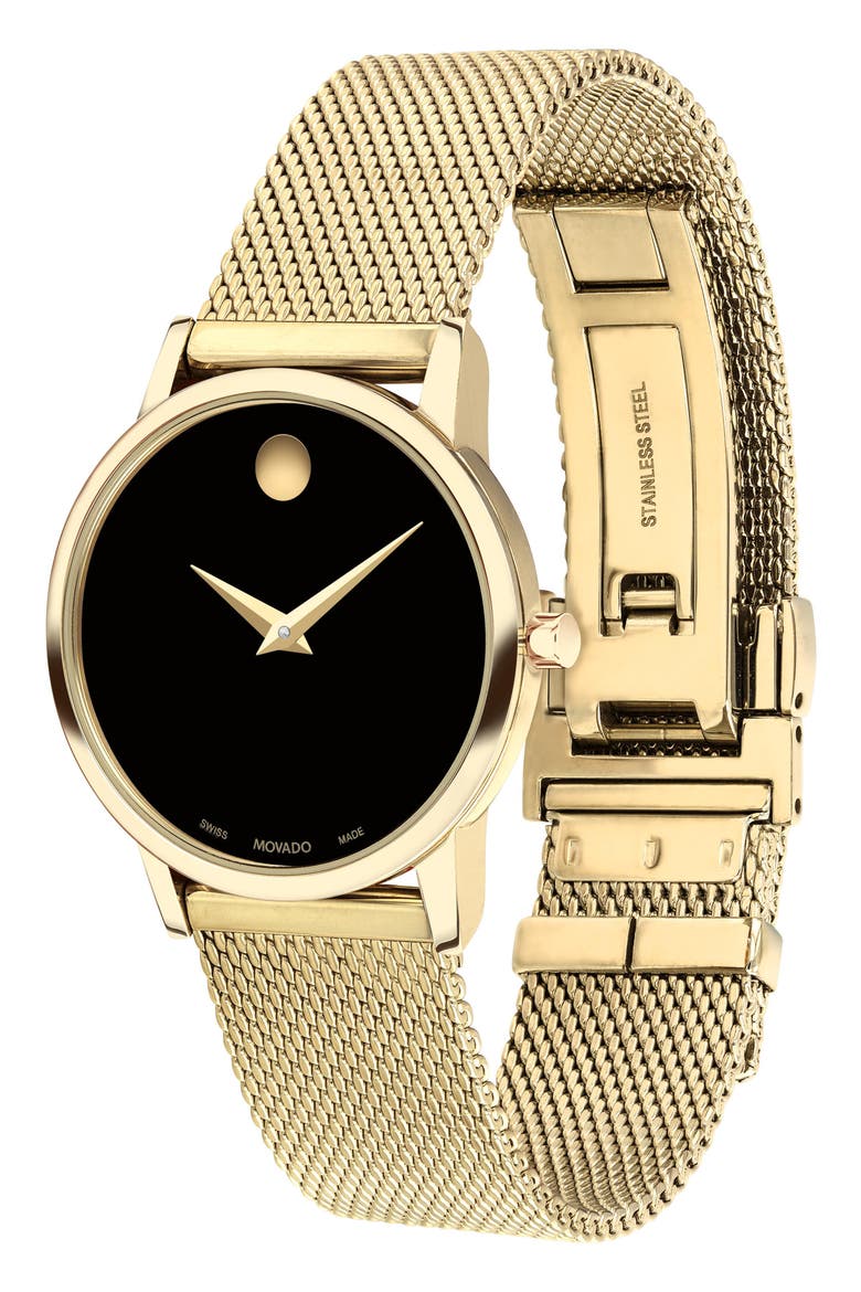 Museum Classic Mesh Strap Watch, 28mm, Alternate, color, BLACK DIAL