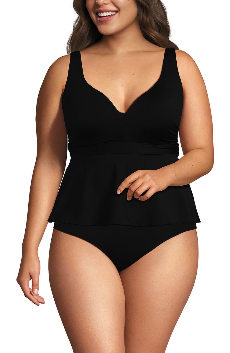 Lands' End Sweetheart Belted Flutter Tankini, Alternate, color, Black