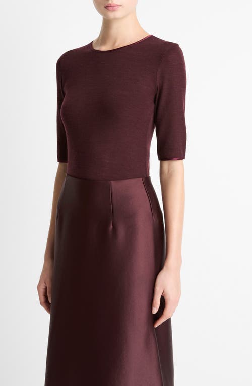 Vince Satin Trim Wool Top In Burgundy