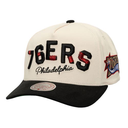 Mitchell & Ness Cream/black Philadelphia 76ers Soul Festival Staggered Zag Pro Pinch Snapback Hat In White