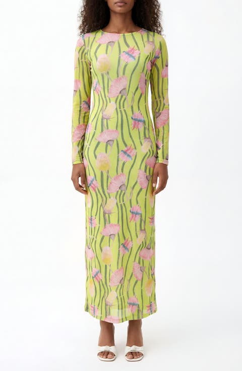 Nellas Paisley Long Sleeve Mesh Maxi Dress
