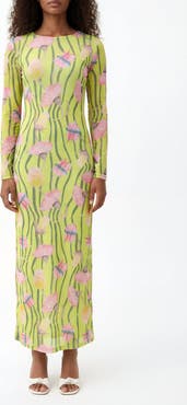 The Lulo Project Nellas Paisley Long Sleeve Mesh Maxi Dress