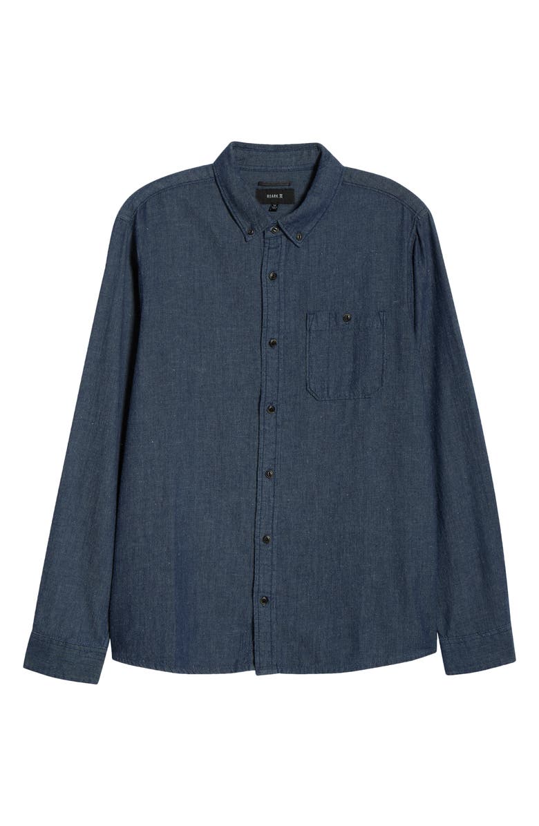 Roark Scholar Organic Cotton Chambray Button-Down Shirt, Alternate, color, Mid Indigo