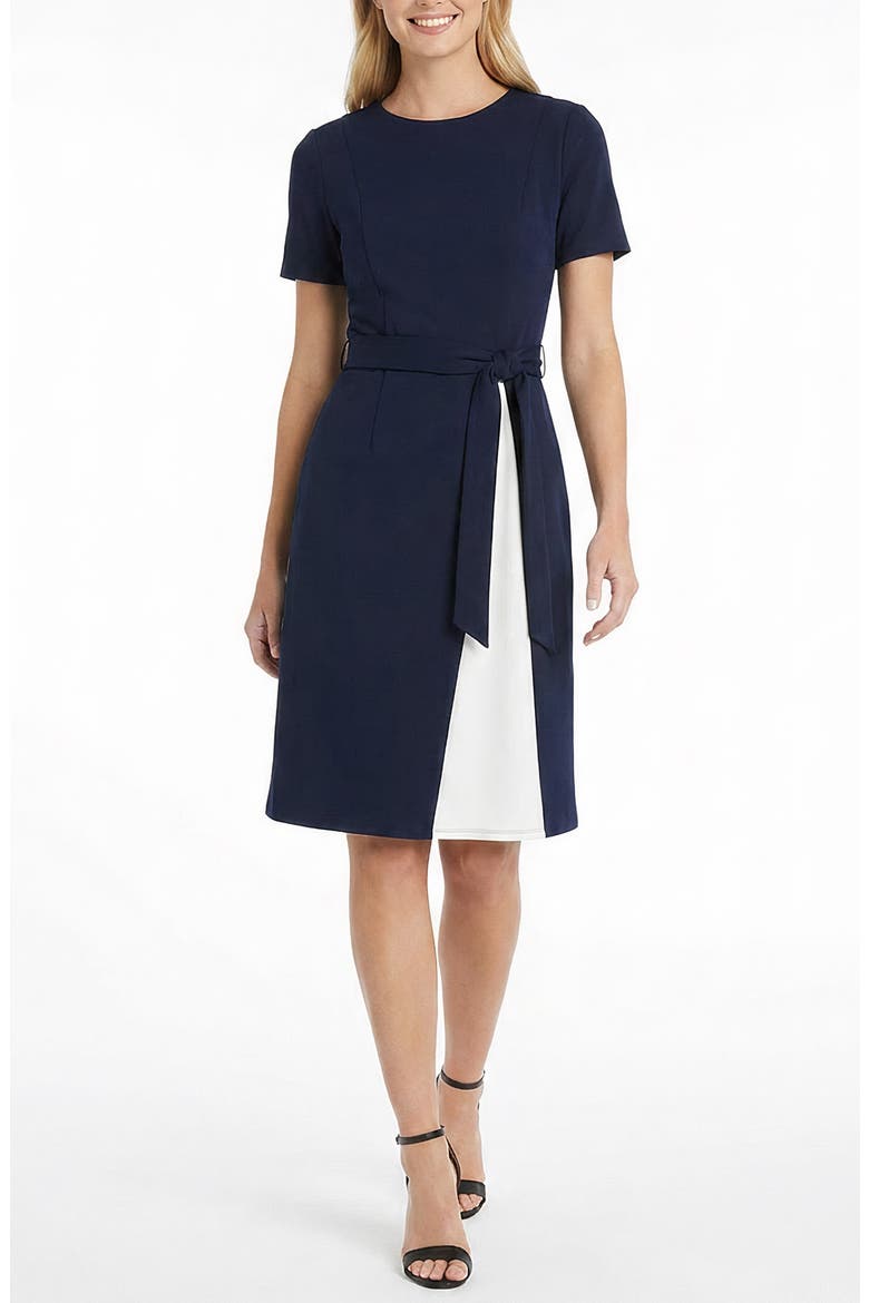 Colorblock Short Sleeve A-Line Dress, Main, color, NAVY/ BLAZER