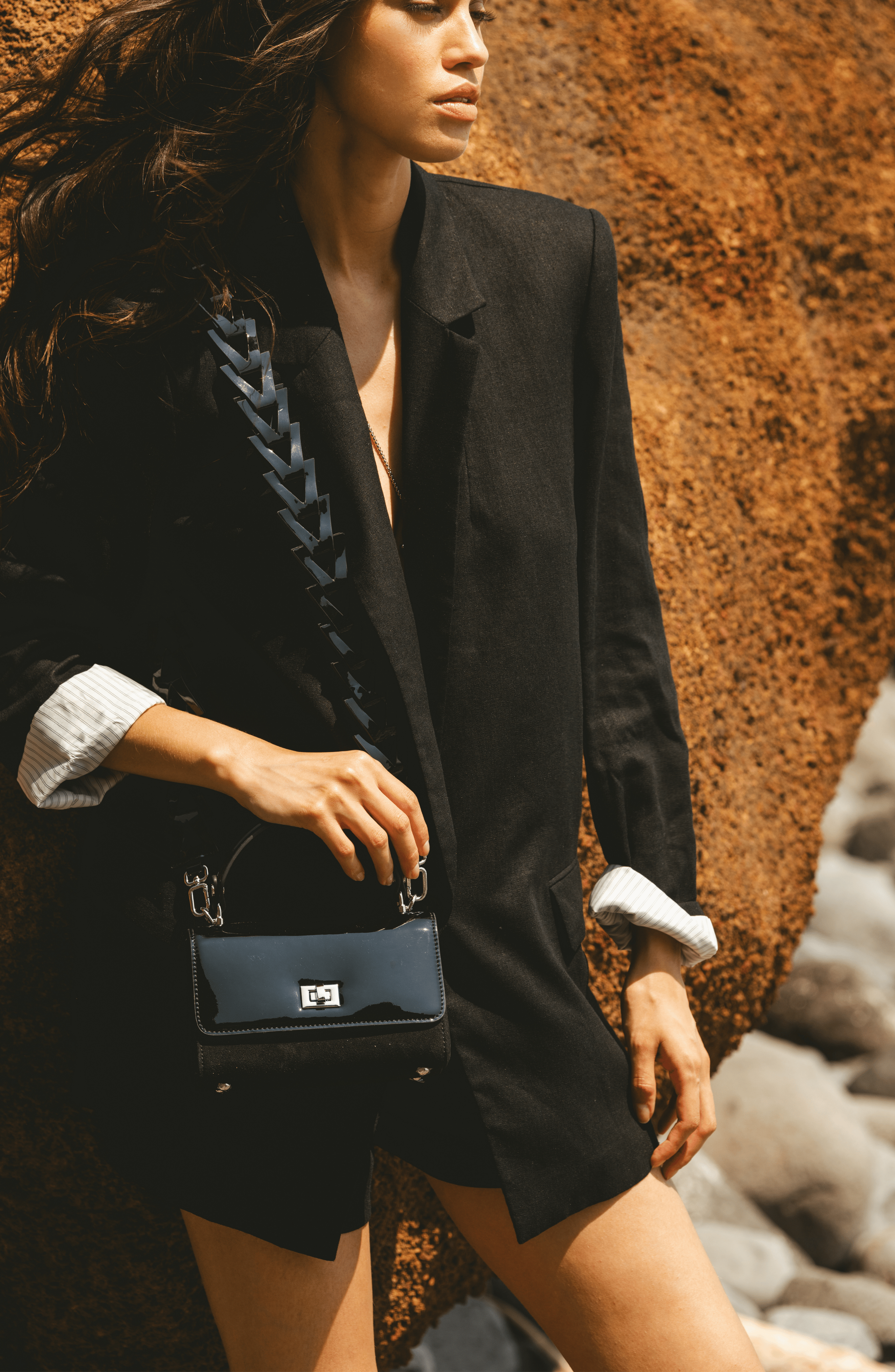 LILI Suede and Patent Leather Top Handle Mini Bag, Alternate, color, Black