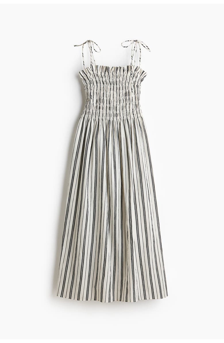 H&M Smocked-bodice tie-strap dress, Alternate, color, White/Striped