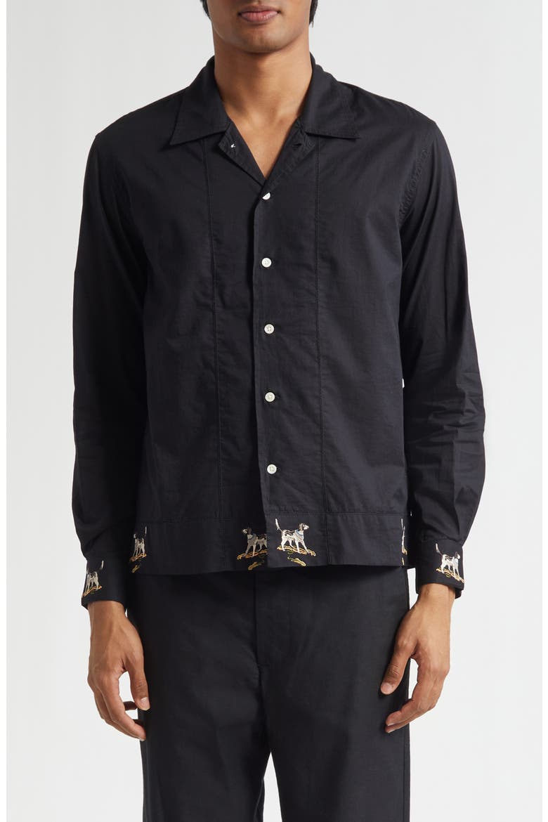 Pointer Embroidered Button-Up Shirt, Main, color, BLACK