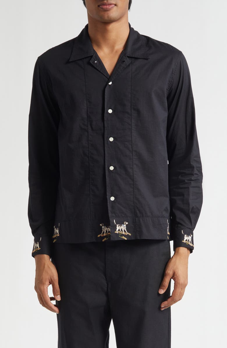Bode Pointer Embroidered Button-Up Shirt, Main, color, Black