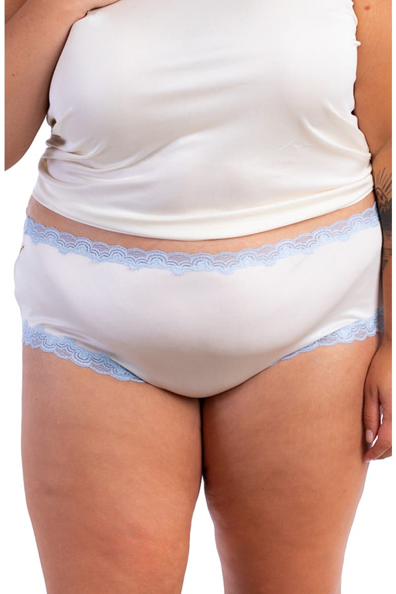 Soft Silk Lace Trim Silk Briefs, Main, color, WHITE WITH SKY BLUE