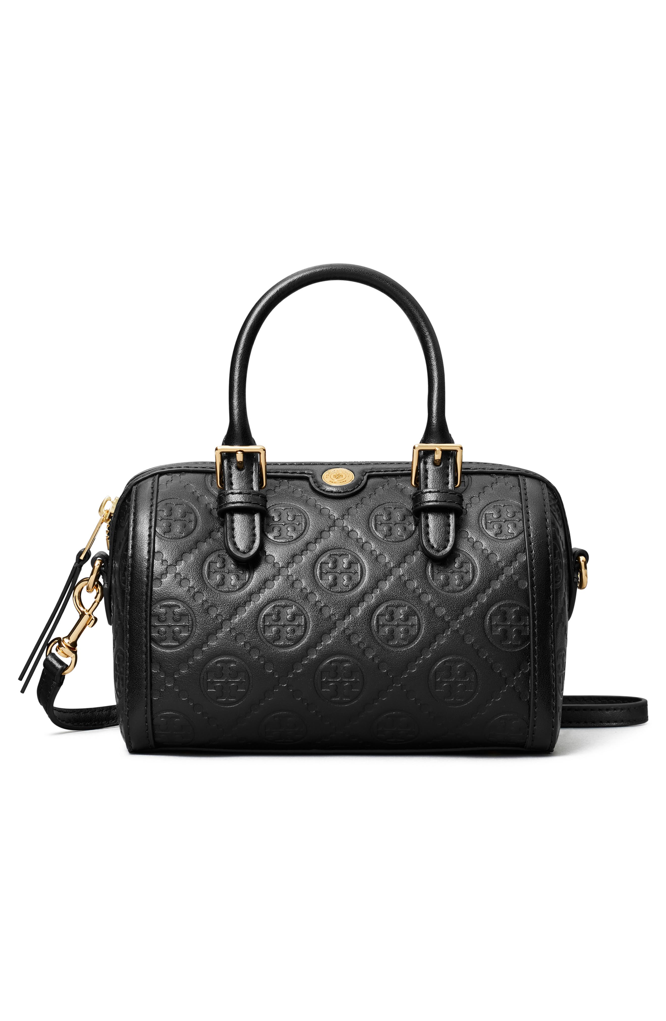 Tory Burch Petite T Monogram Leather Barrel Bag, Main, color, 