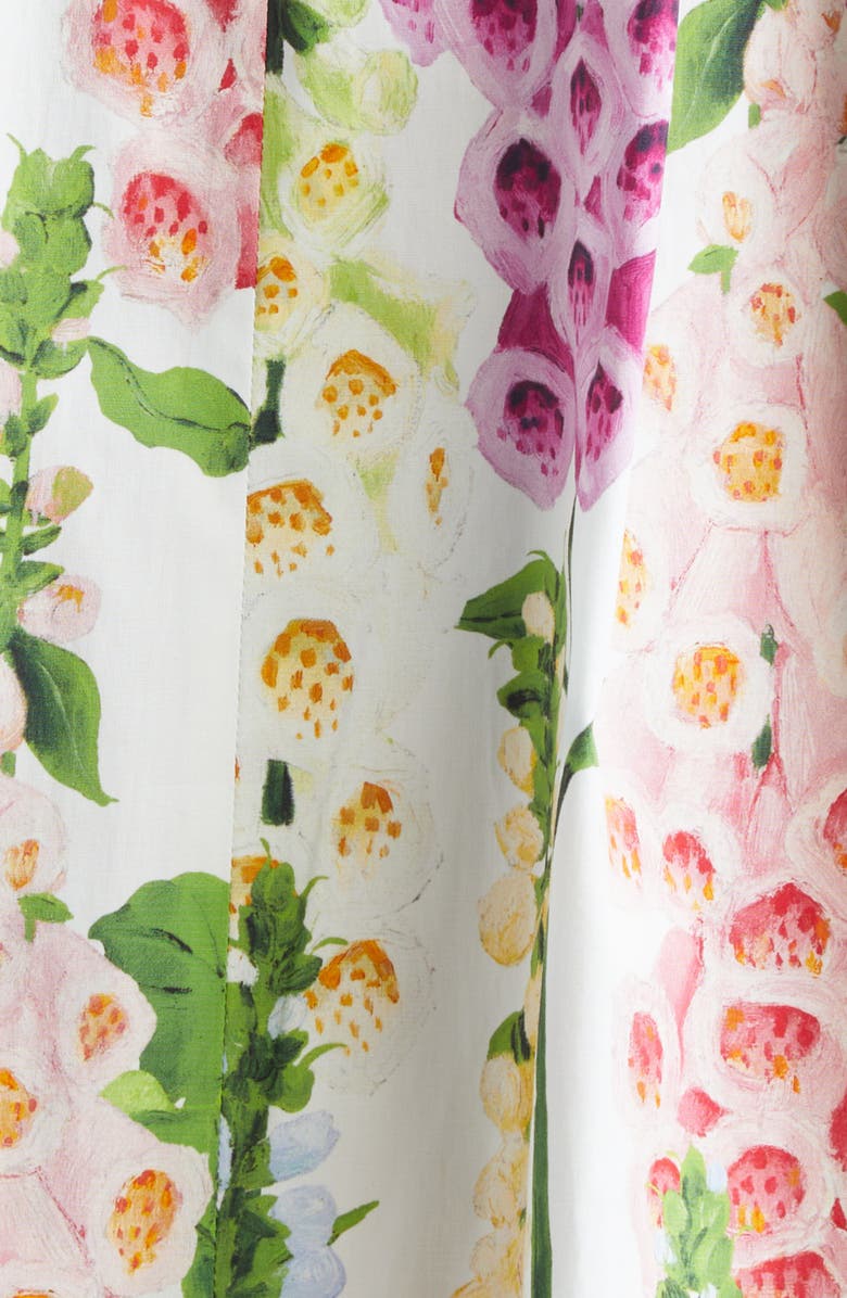 Oscar de la Renta Foxglove Print Sleeveless Stretch Poplin Dress, Alternate, color, White Multi