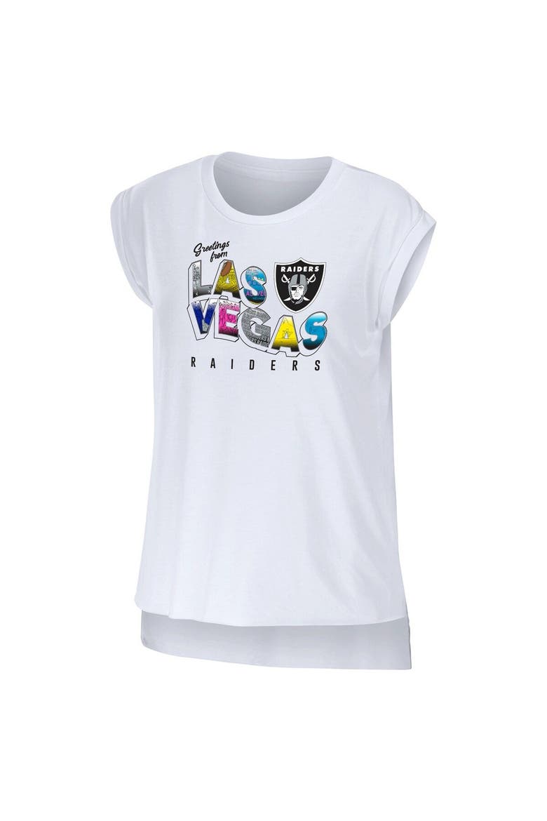 Women's WEAR by Erin Andrews White Las Vegas Raiders Greetings From Muscle T-Shirt, Alternate, color, White