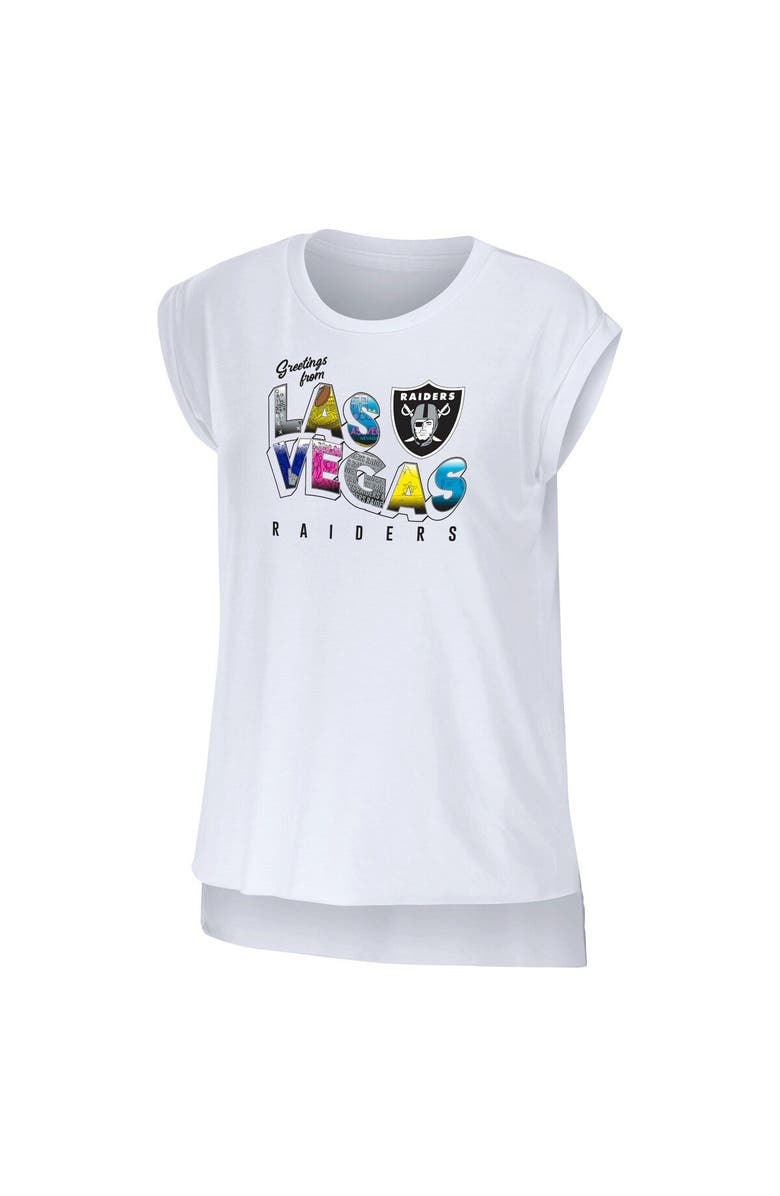 WEAR by Erin Andrews Women's WEAR by Erin Andrews White Las Vegas Raiders Greetings From Muscle T-Shirt, Alternate, color, White