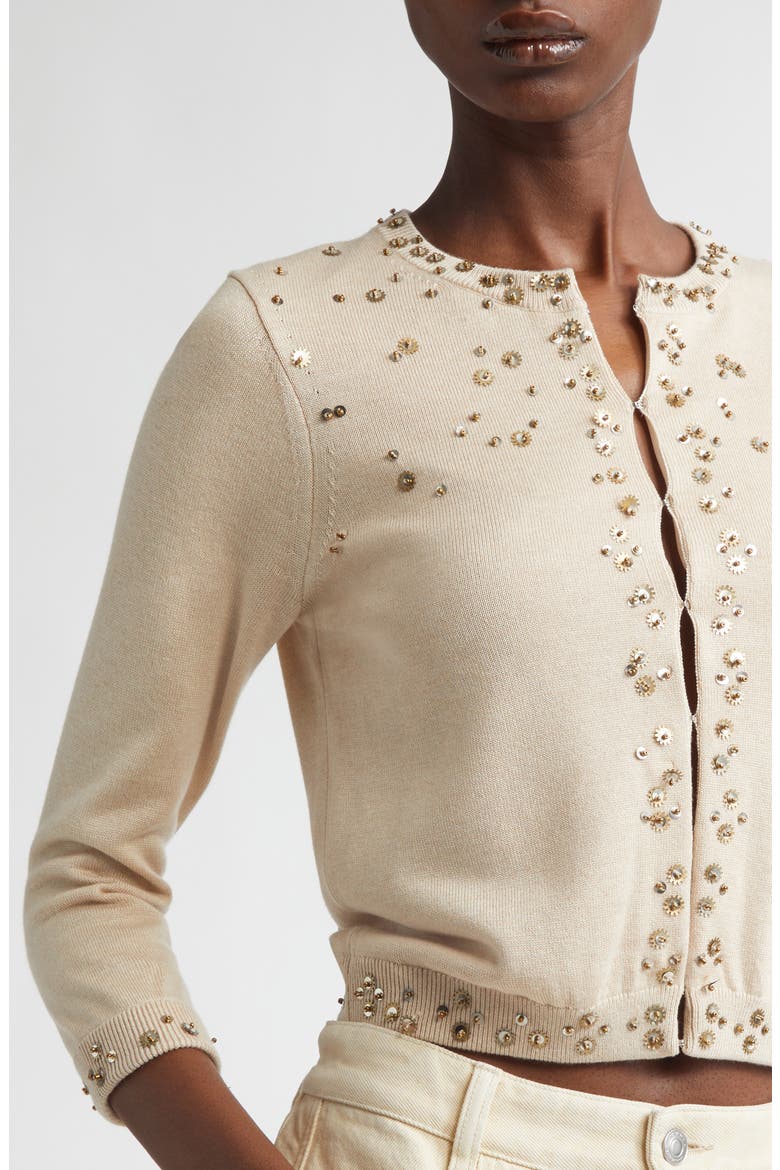 Amaria Embellished Silk & Cashmere Cardigan, Alternate, color, BEIGE
