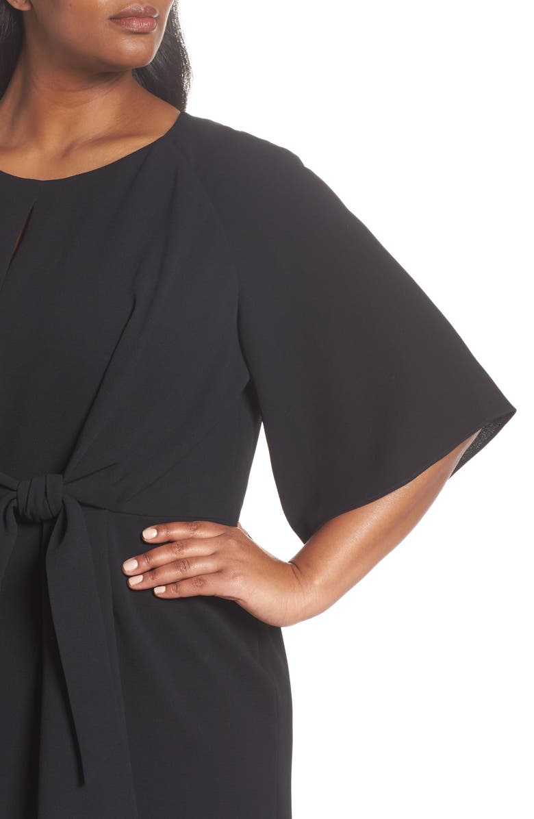 Tahari Tie Waist Crepe Dress, Alternate, color, 