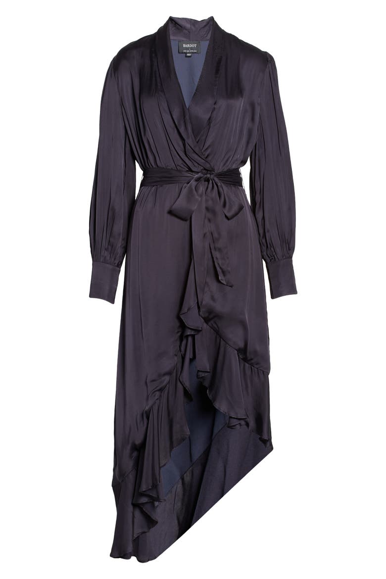 Aaliyah Faux Wrap Asymmetric Midi Dress, Alternate, color, NAVY