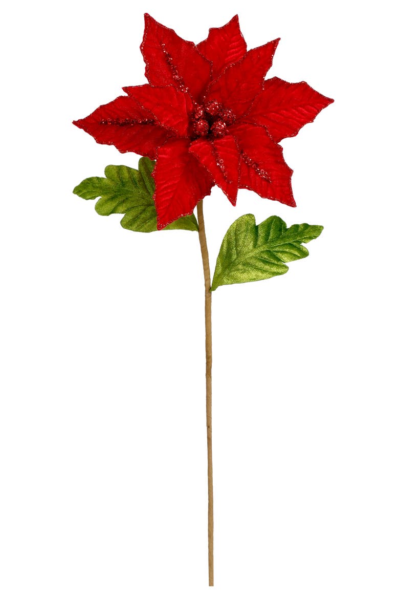 Velvet Poinsettia Pick, Set of 12, Main, color, Red