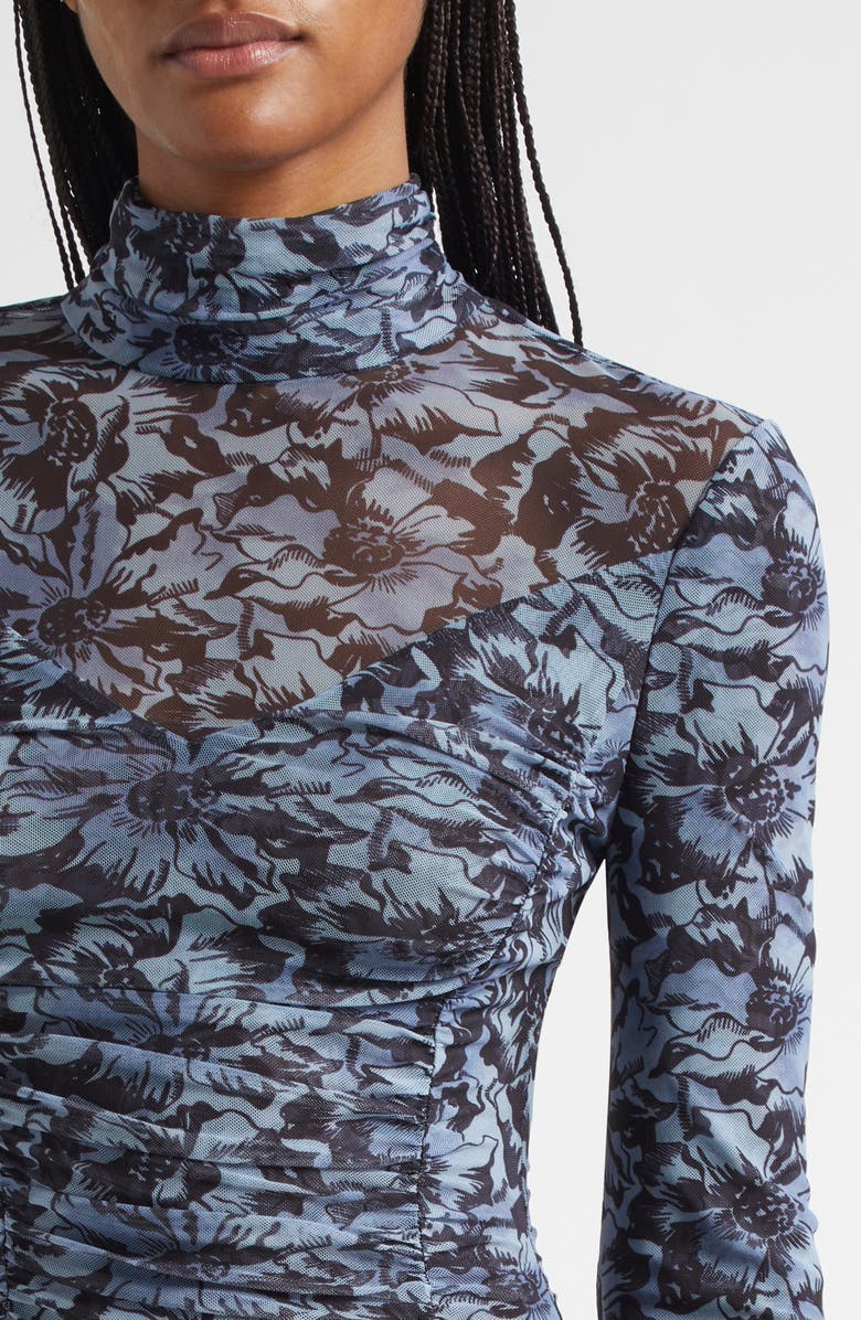 Cinq à Sept Lucy Graphic Cosmos Mock Neck Mesh Top, Alternate, color, Iris Cloud/ Black