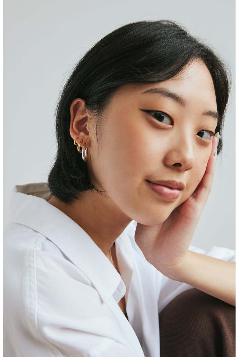 White Gold Hoop Earrings - White Gold Classic Hoops Medium, Alternate, color, White Gold