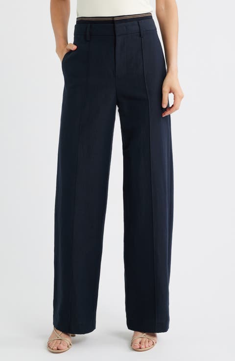 Rib Waistband Wide Leg Pants