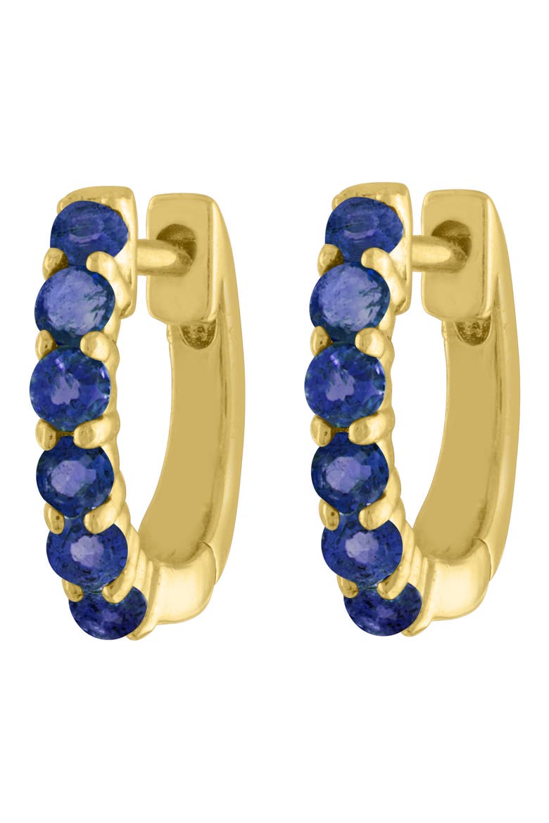 Sapphire Huggie Hoop Earrings, Main, color, YELLOW GOLD