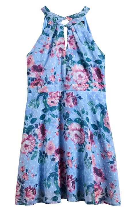 Kids' Twist Front Floral Print Skater Dress (Big Kid)