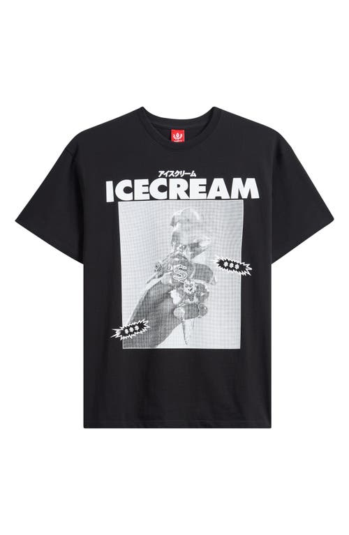 Icecream Sip Cotton Graphic T-shirt In Black
