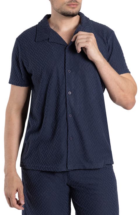 Jacquard Terry Button-Up Polo