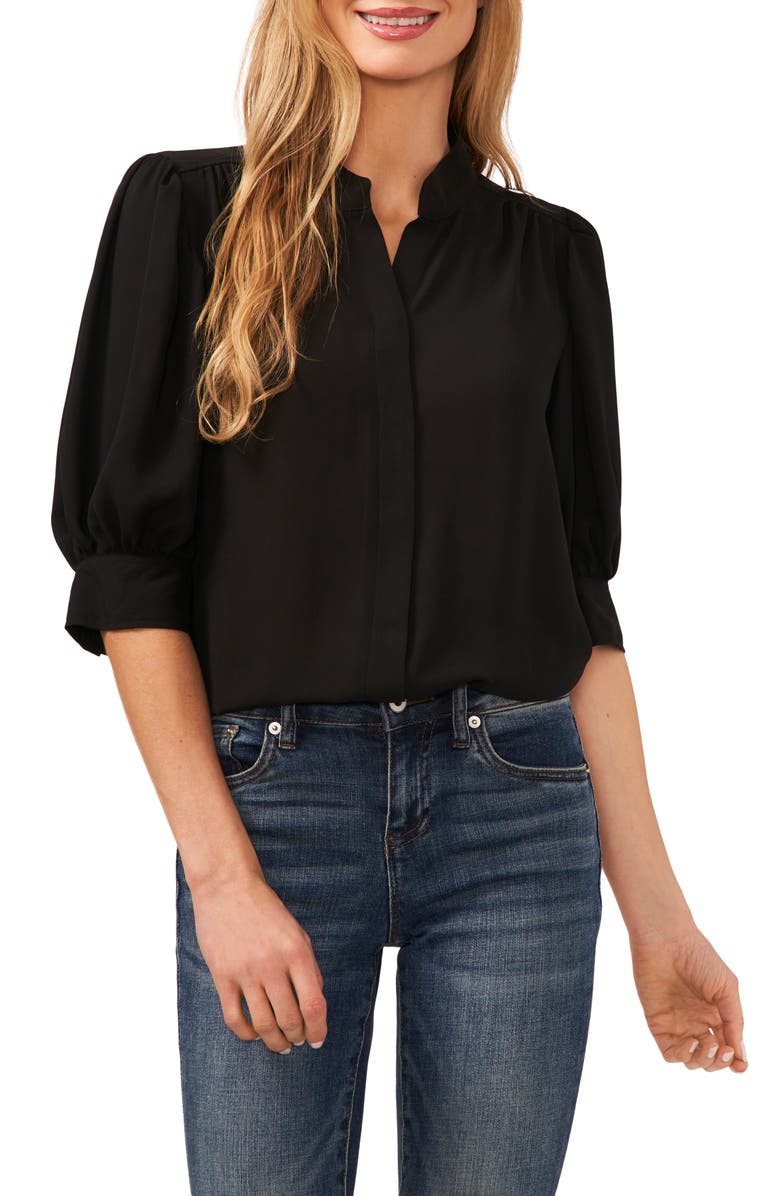 CeCe Puff Sleeve Button-Up Shirt, Main, color, Rich Black