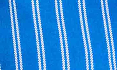 Foxcroft Evelyn Stripe Three-quarter Sleeve Cotton Button-up Shirt In Cobalt Blue White