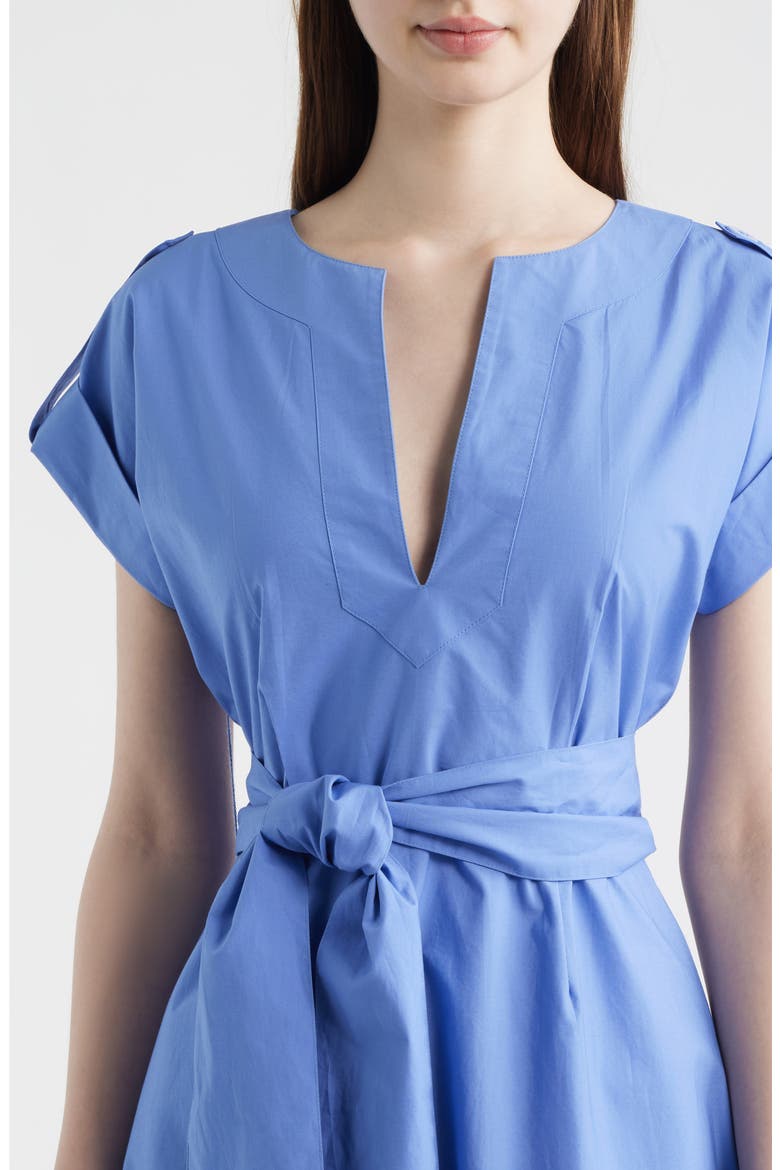 Ladder Stitch Embroidered Tie Belt Cotton Poplin Midi Dress, Alternate, color, PERIWINKLE