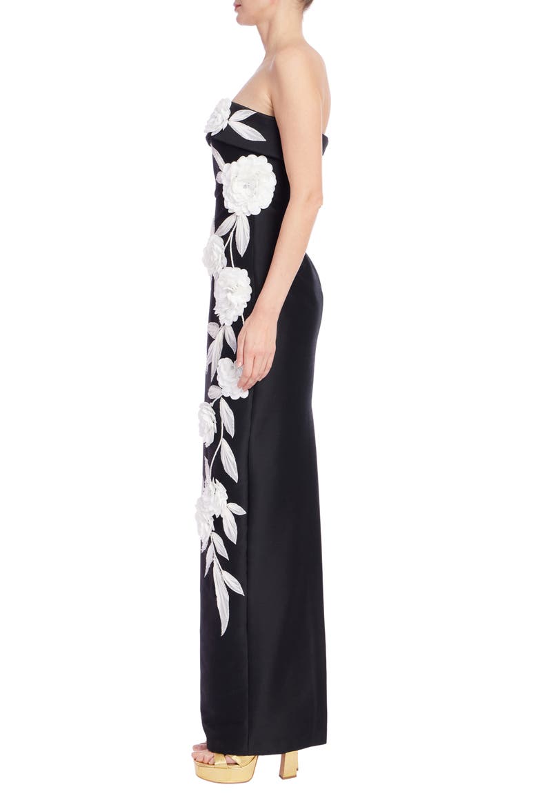 Floral Appliqué Strapless Sheath Gown, Alternate, color, BLACK WHITE