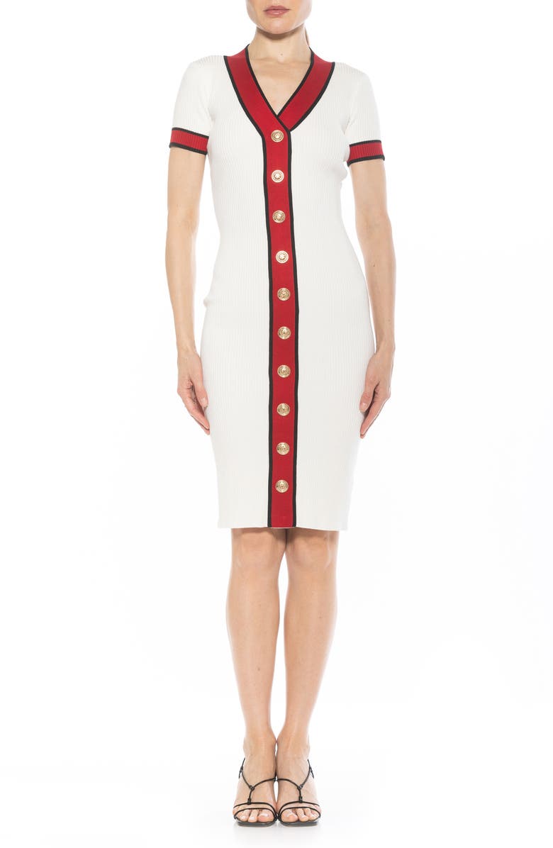 Alexia Admor Otto V-neck Short Sleeve Ribbed Sweater Dress, Main, color, Ivory