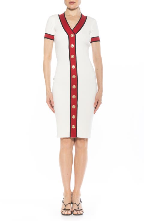 Otto V-neck Short Sleeve Ribbed Sweater Dress