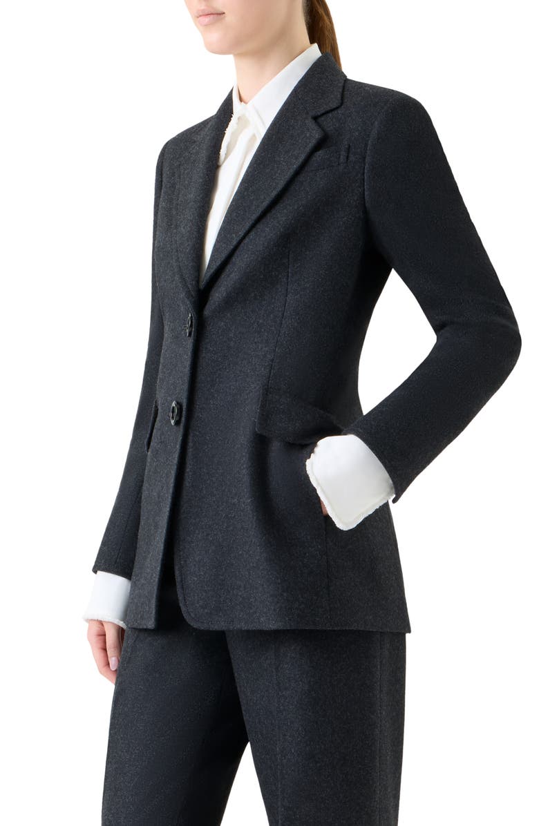 Akris punto Wool Blend Flannel Blazer, Alternate, color, Charcoal