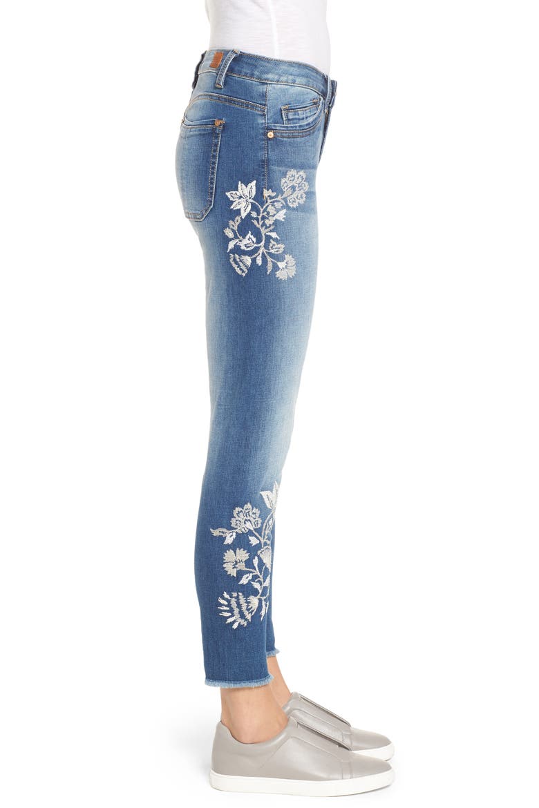 Embroidered Frayed Hem Ankle Jeans (Nordstrom Exclusive), Alternate, color, LIGHT BLUE / WHITE