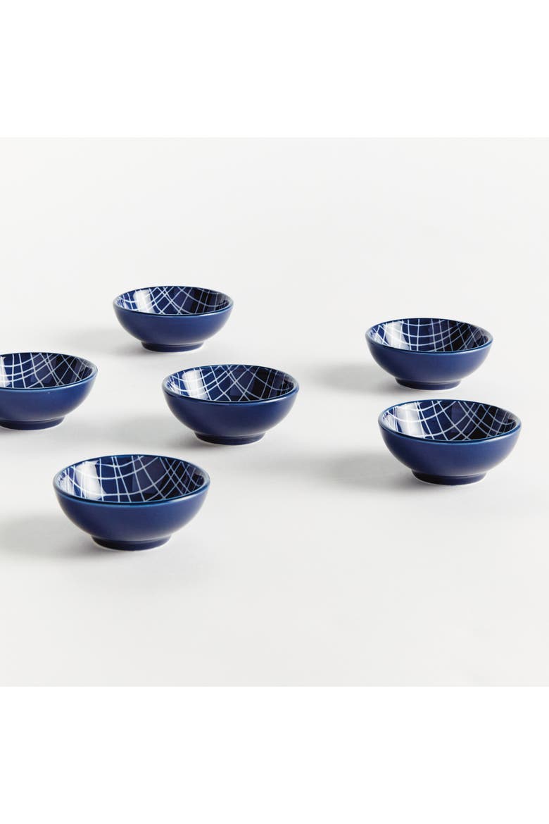 Stria Weaves Dip Bowls, Set of 6 - Dark Blue/White, Ceramic, Alternate, color, Blue