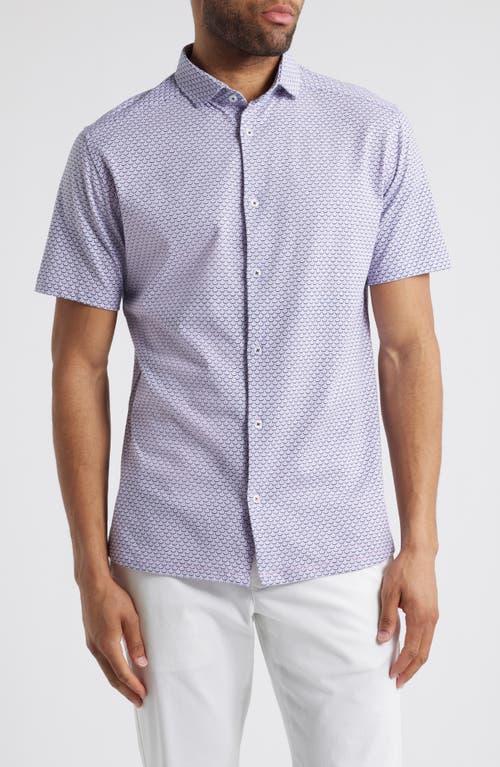Stone Rose Oval Geo Performance Short Sleeve Button-up Shirt In Med Pink